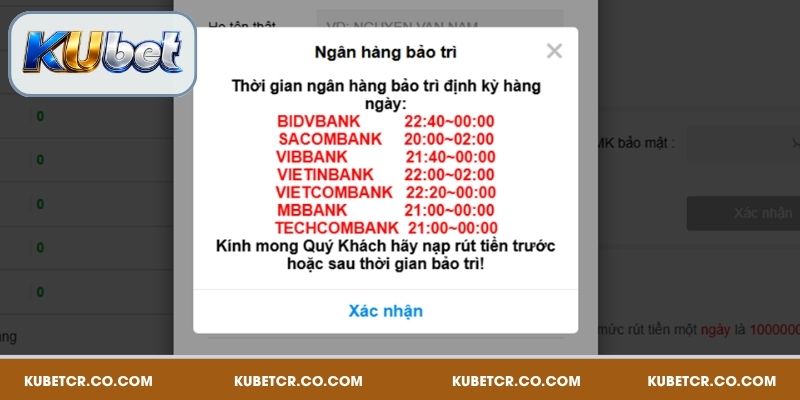 Người chơi nên rút tiền trước hoặc thời gian bảo trì để giao dịch diễn ra thuận lợi